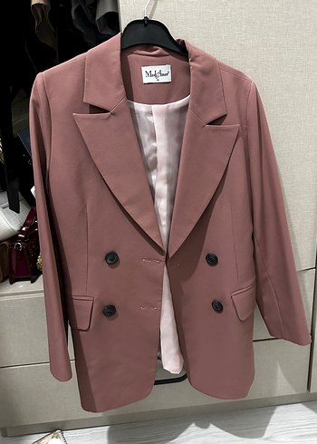 Düğmeli, Normal Boy, Bej Kadın Blazer - Görsel 3