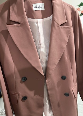 Düğmeli, Normal Boy, Bej Kadın Blazer - Görsel 7