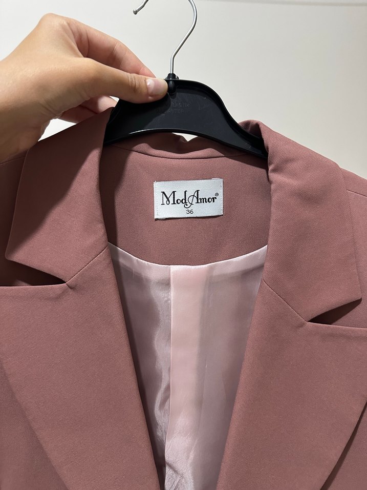 Düğmeli, Normal Boy, Bej Kadın Blazer - Görsel 2