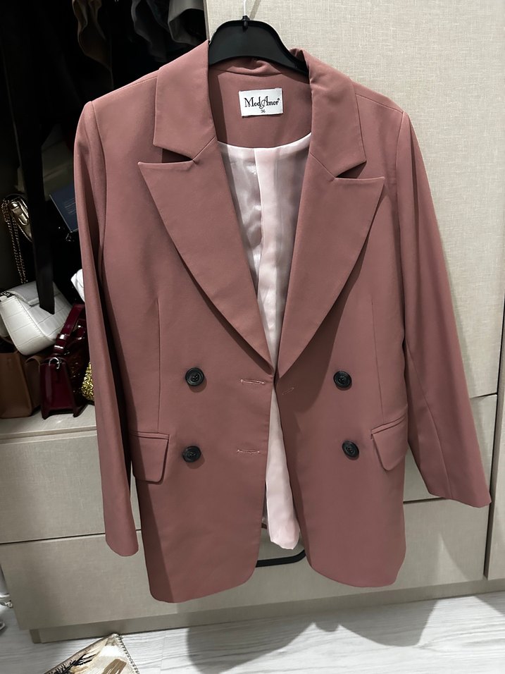 Düğmeli, Normal Boy, Bej Kadın Blazer - Görsel 5