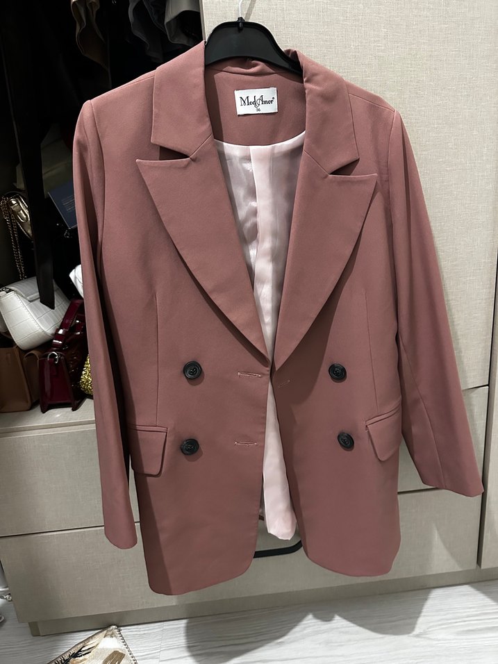 Düğmeli, Normal Boy, Bej Kadın Blazer - Görsel 4