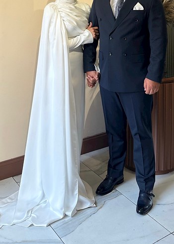 Beyaz Uzun Drapeli Özel gün elbise - Görsel 4