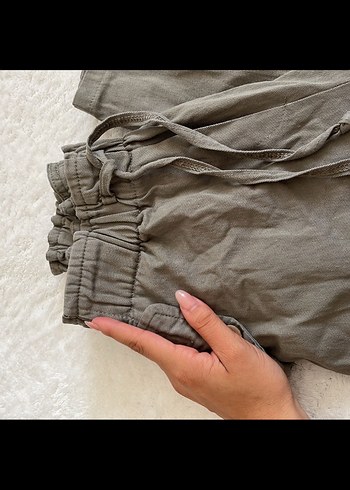 Diğer Düğmeli Keten Mini haki Kadın Pantolon