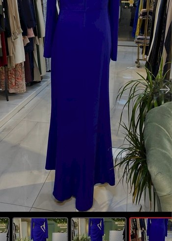 Kadın saks Mavisi Uzun abiye düğün Elbisesi - Görsel 2