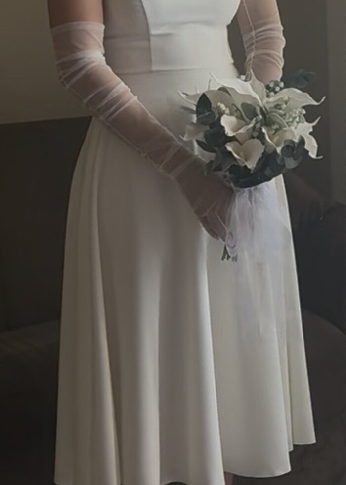 Straplez beyaz elbise - Görsel 2