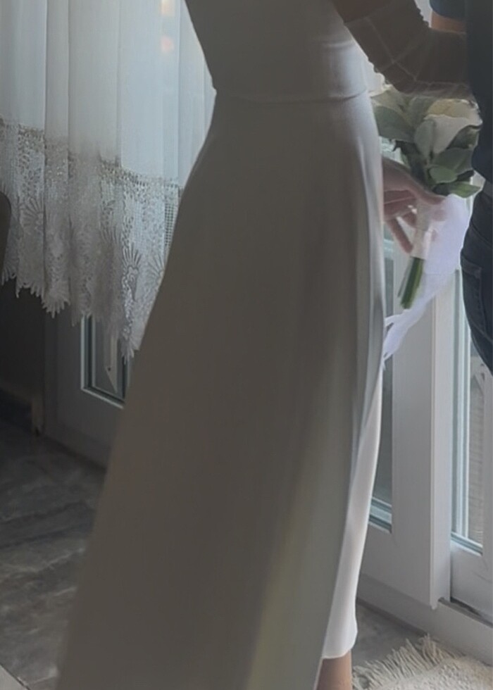 Straplez beyaz elbise - Görsel 3