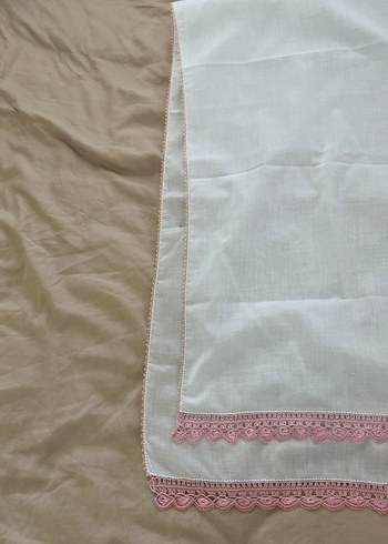 Nakışlı Pembe Dantelli Çeyizlik Şal / Başörtü - Görsel 6