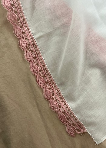 Nakışlı Pembe Dantelli Çeyizlik Şal / Başörtü - Görsel 2