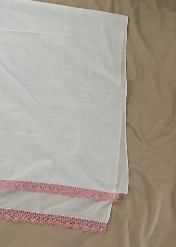 Nakışlı Pembe Dantelli Çeyizlik Şal / Başörtü - Görsel 7