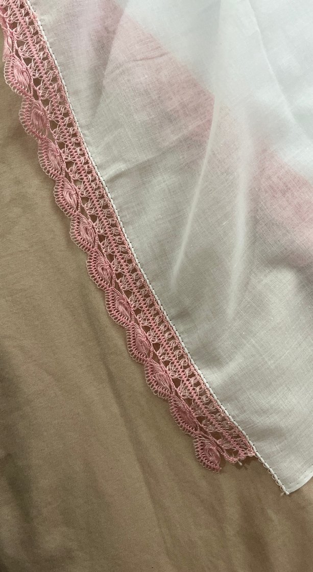 Nakışlı Pembe Dantelli Çeyizlik Şal / Başörtü - Görsel 2