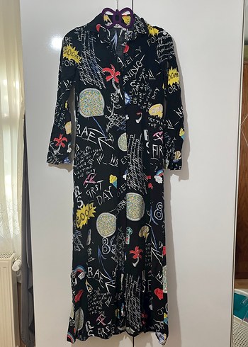 Desenli Uzun Kollu Gömlek Elbise - Görsel 2