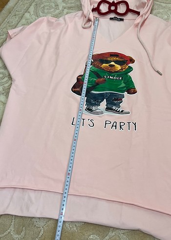 Kapüşonlu Pembe Baskılı Tişört - Görsel 3