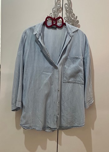 Gri Denim Kadın Gömlek - Görsel 2