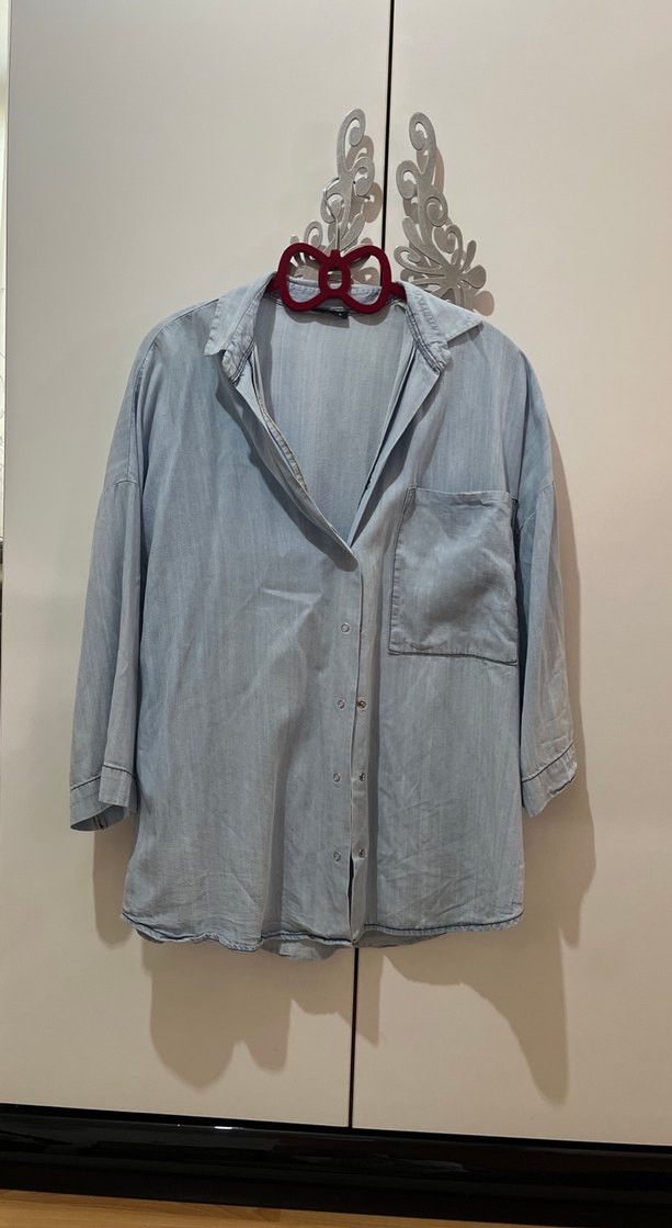 Gri Denim Kadın Gömlek - Görsel 2