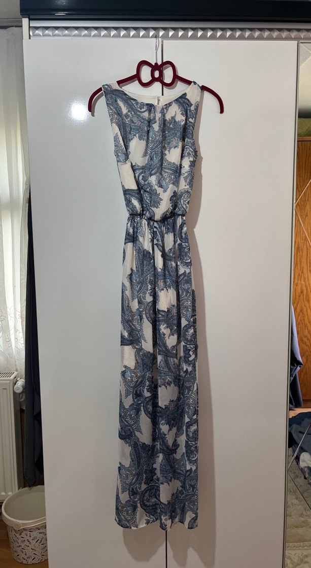 Bohem Tarzı Uzun Askısız Şal Desenli Elbise - Görsel 2