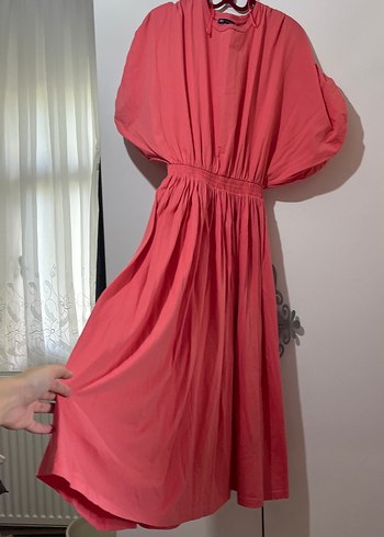 Pembe Keten Uzun Bohem Elbise - Görsel 2