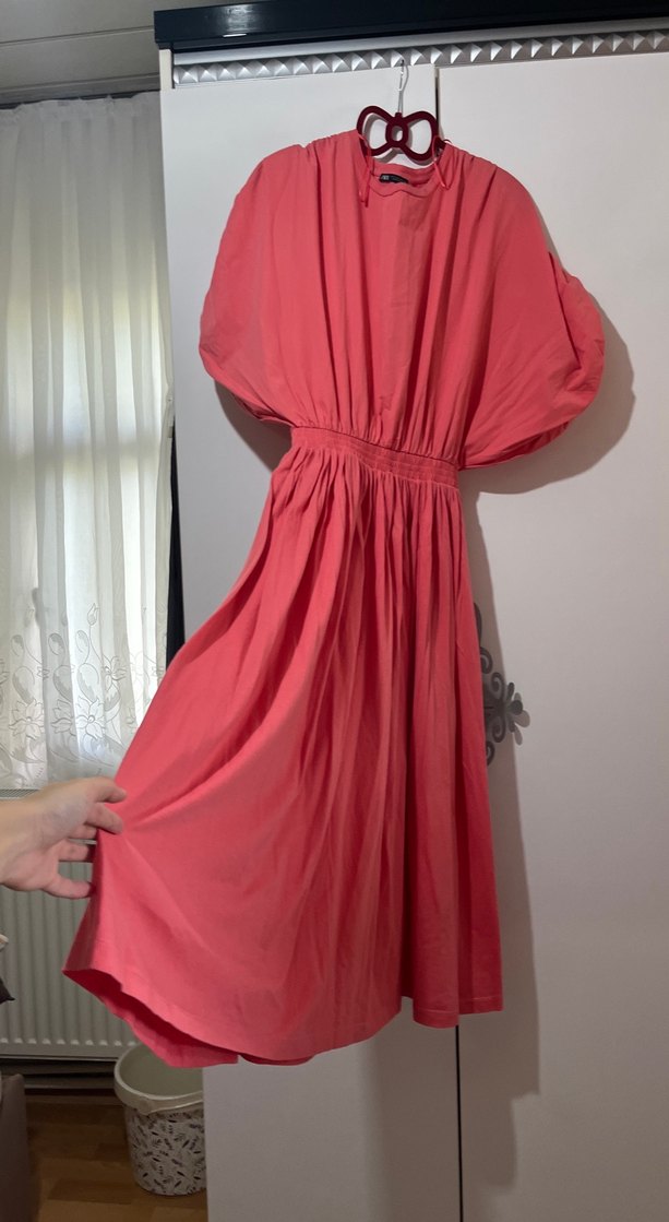 Pembe Keten Uzun Bohem Elbise - Görsel 2