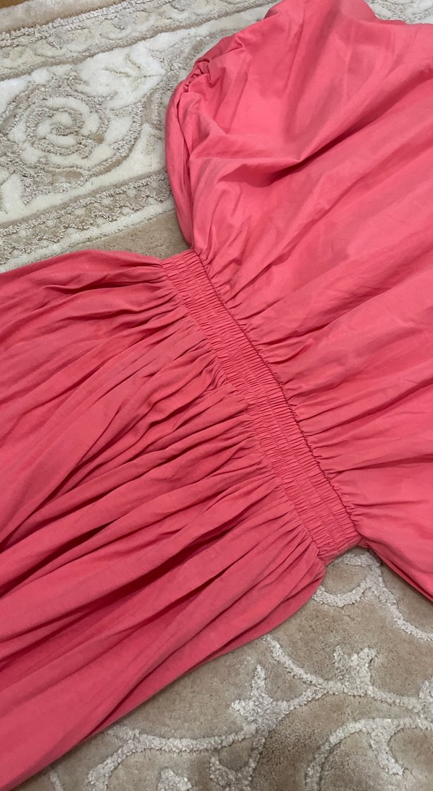 Pembe Keten Uzun Bohem Elbise - Görsel 4