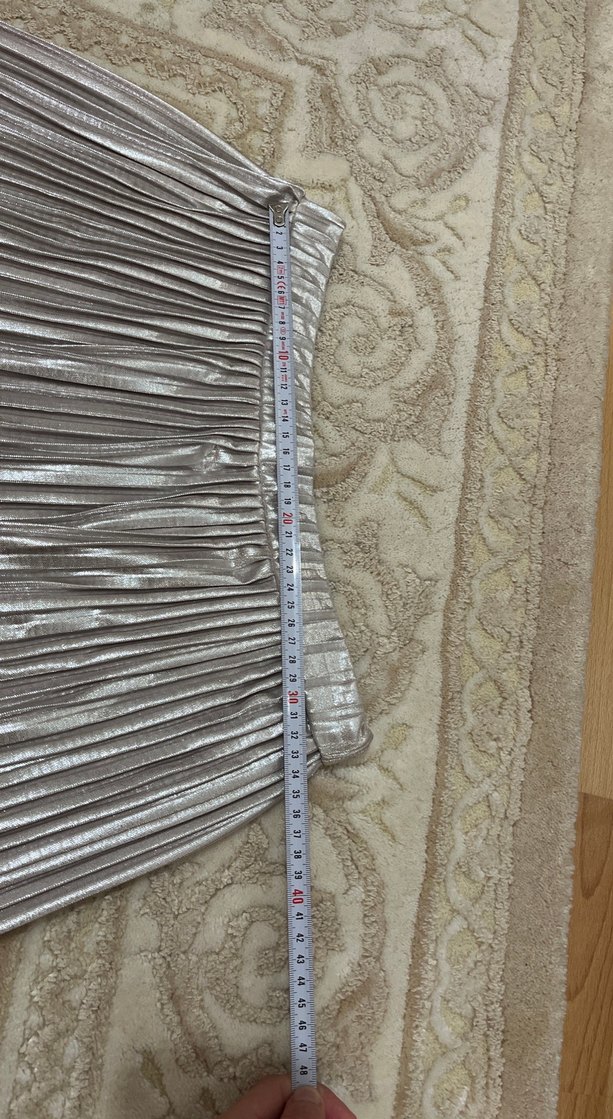 Parlak Bej Pilili Midi Etek - Görsel 3