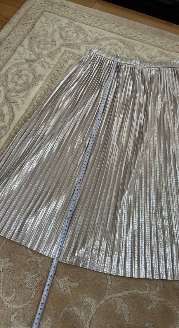 Parlak Bej Pilili Midi Etek - Görsel 2