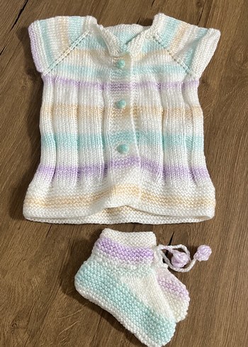 Pastel Renkli Örgü Kız Bebek Takımı