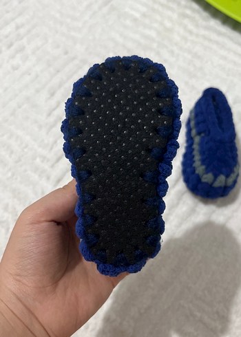 16 Beden Erkek Bebek Örgü Ev Patik Lacivert