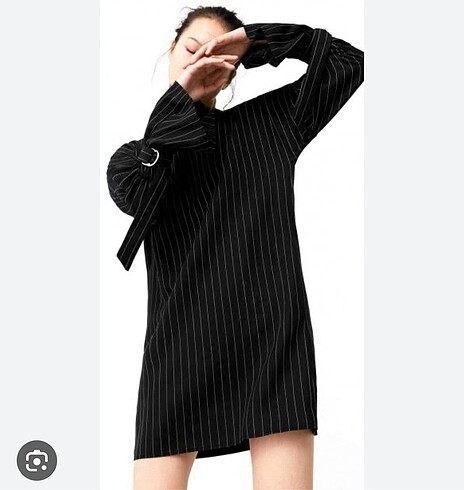 m Beden siyah Renk Mango Çizgili Elbise/Tunik