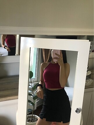 s Beden bordo Renk halter yaka crop