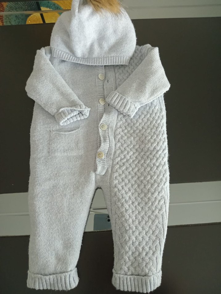 mavi Örgü ici yünlü Bebek Tulumu - Görsel 4