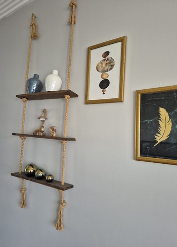 Üç Katlı Halatlı Ahşap Raf - Görsel 2