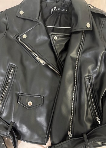 m Beden Zara Kadın Siyah Deri Biker Ceket