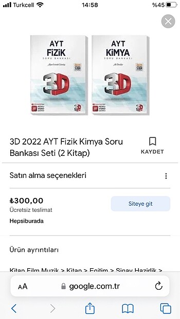 Ayt 3D fizik kimya ikili set