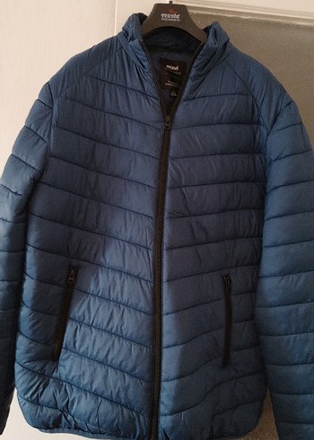 Erkek Mavi Fermuarlı İnce Mont