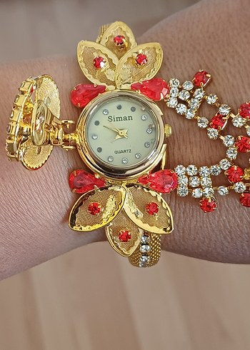 İşlemeli Boncuklu Altın Renk Kadın El Zinciri - Görsel 2