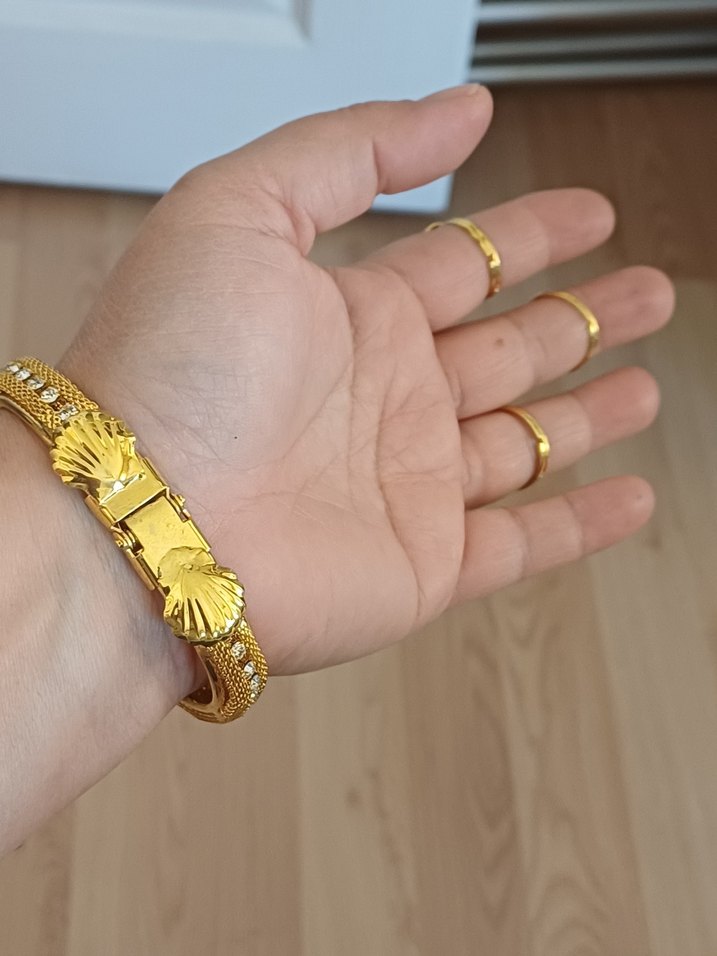 İşlemeli Boncuklu Altın Renk Kadın El Zinciri - Görsel 5