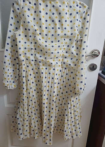 Düğmeli Beyaz Puantiyeli Mini Elbise - Görsel 9