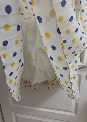 Düğmeli Beyaz Puantiyeli Mini Elbise - Görsel 3