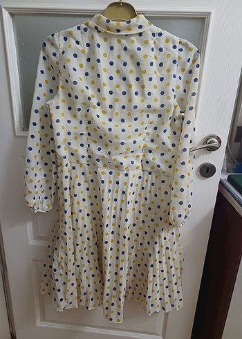 Düğmeli Beyaz Puantiyeli Mini Elbise - Görsel 8