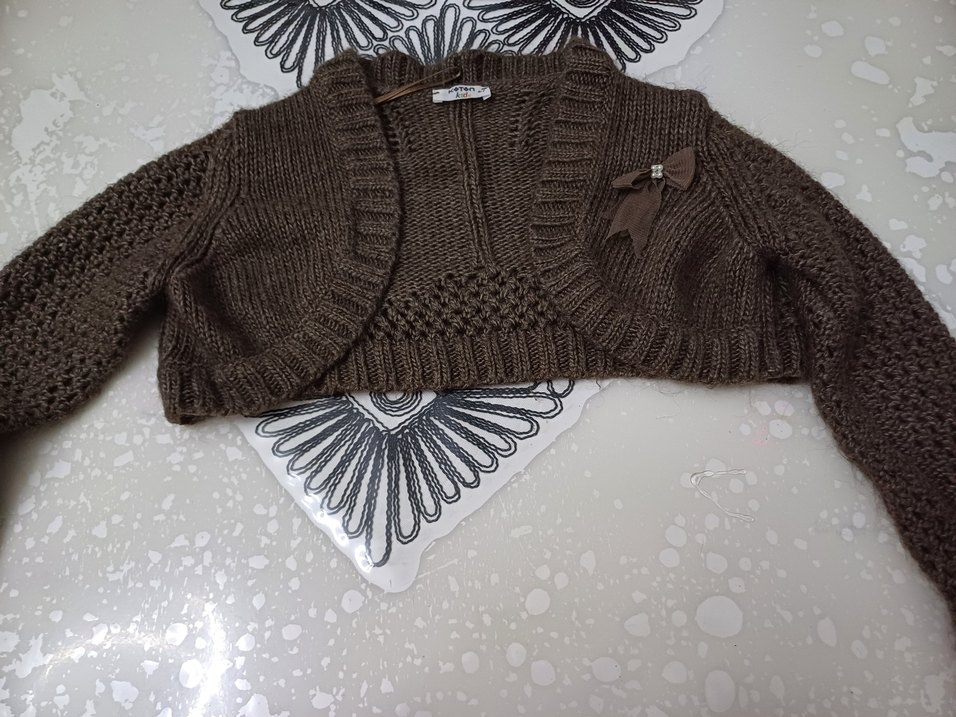 Kız Çocuk Kahverengi Örgü Bolero 6-7 yaş - Görsel 3