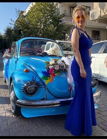 Saks mavisi balık model abiye