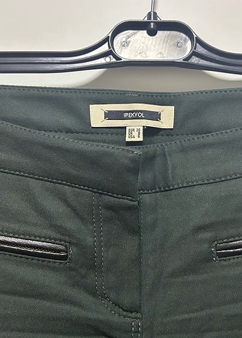 Kadın koyu yeşil deri Fermuarlı Kumaş Pantolon - Görsel 2