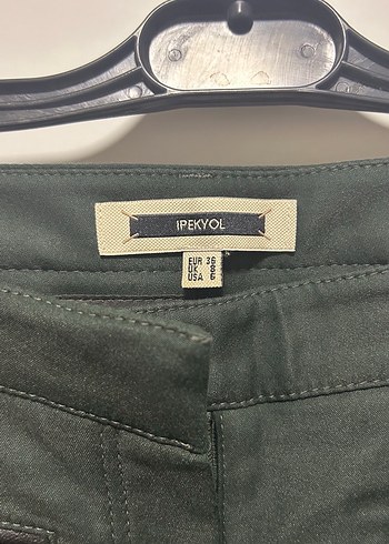 Kadın koyu yeşil deri Fermuarlı Kumaş Pantolon - Görsel 3