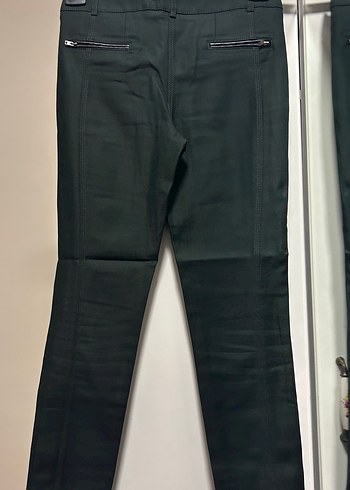 Kadın koyu yeşil deri Fermuarlı Kumaş Pantolon - Görsel 4