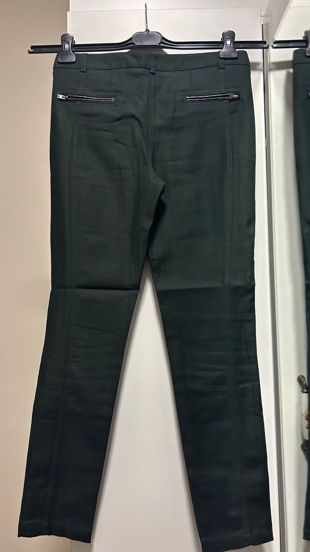 Kadın koyu yeşil deri Fermuarlı Kumaş Pantolon - Görsel 4