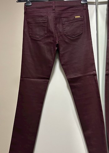 Bordo Deri Kadın Kumaş Pantolon - Görsel 3