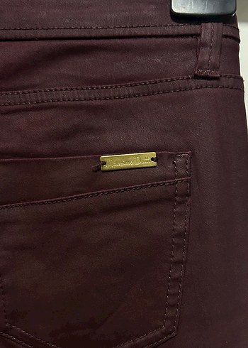 Bordo Deri Kadın Kumaş Pantolon - Görsel 4