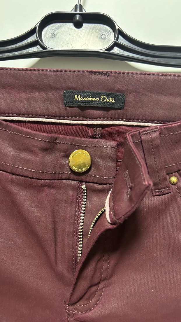 Bordo Deri Kadın Kumaş Pantolon - Görsel 2