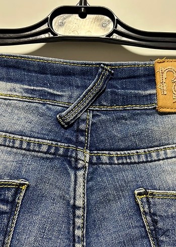 Düğmeli Mavi Kadın Denim Pantolon - Görsel 4