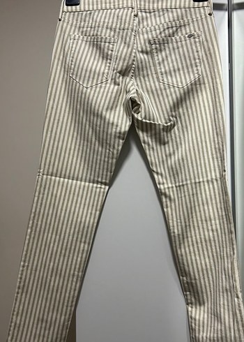 Bej Gri Çizgili Kadın Kumaş Pantolon - Görsel 4