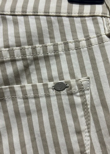 Bej Gri Çizgili Kadın Kumaş Pantolon - Görsel 5